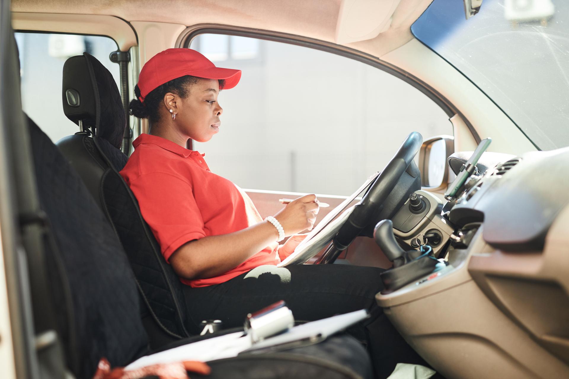 Reviewing Delivery Route in Delivery Van Cockpit